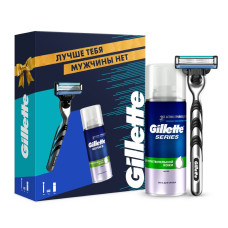 Подарочный набор Gillette Станок Mach-3 Turbo 3D (+2 кас)+Гель д/б Чувств.(200мл)